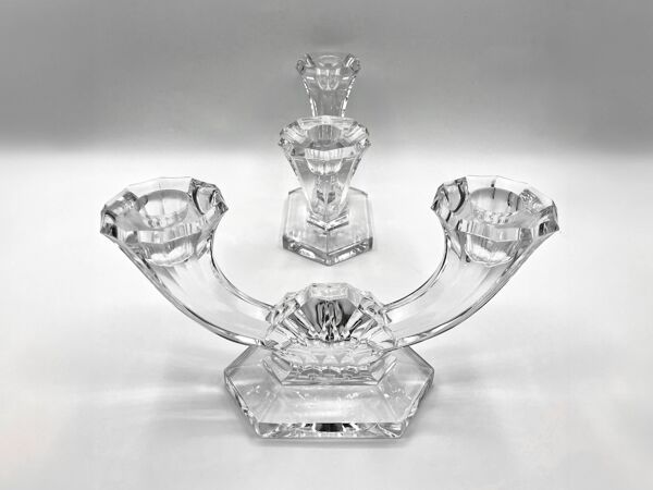 Ensemble de 2 chandeliers double feux en cristal • cristallerie de val saint-lambert • 1953 • belgiq