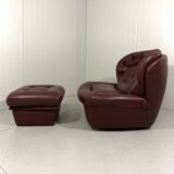 French burgundy leather space age lounge chair & footstool 1970’s