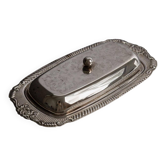 Vintage 1970s silver-plated butter dish, engraved ornamental decoration, retro table decor, timeless style, elegant gift idea.