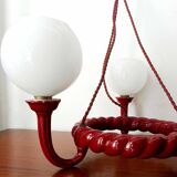 Chandelier in burgundy ceramic and white opaline