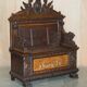 Banc Monks Antique Sculpté Lion Griffon 1860 avec Rangement