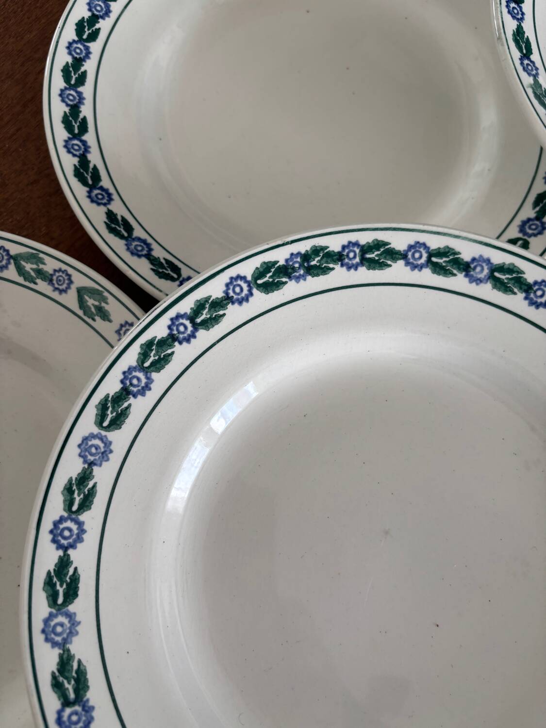 Set of 8 vintage dinner plates - St Amand earthenware, blue floral pattern and
