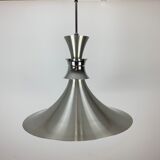 Scandinavian space age pendant lamp by Bent Nordsted for Lyskaer brushed steel 70s