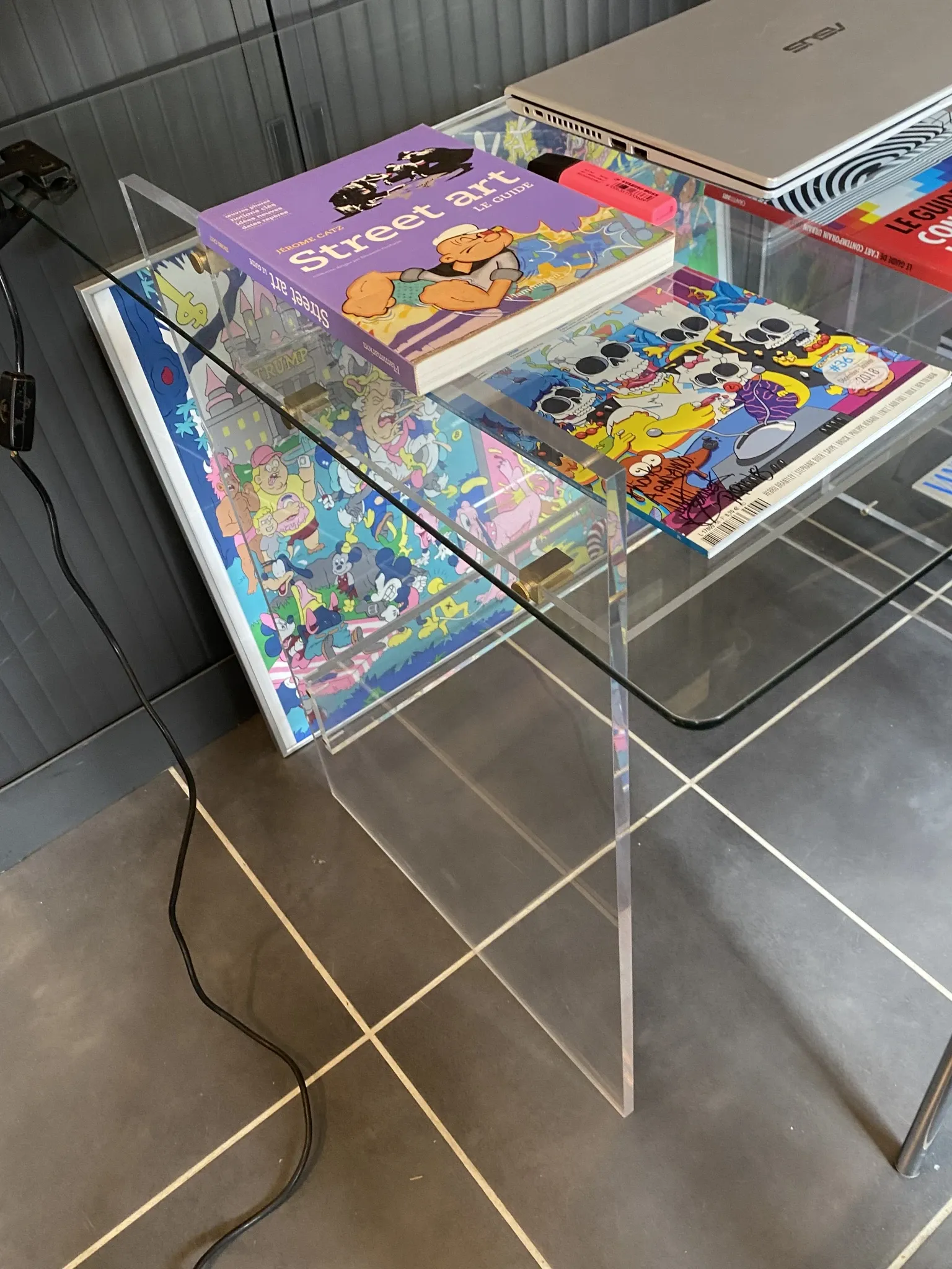 Plexiglass desk Altuglas plexi glass table David Lange vintage 70s