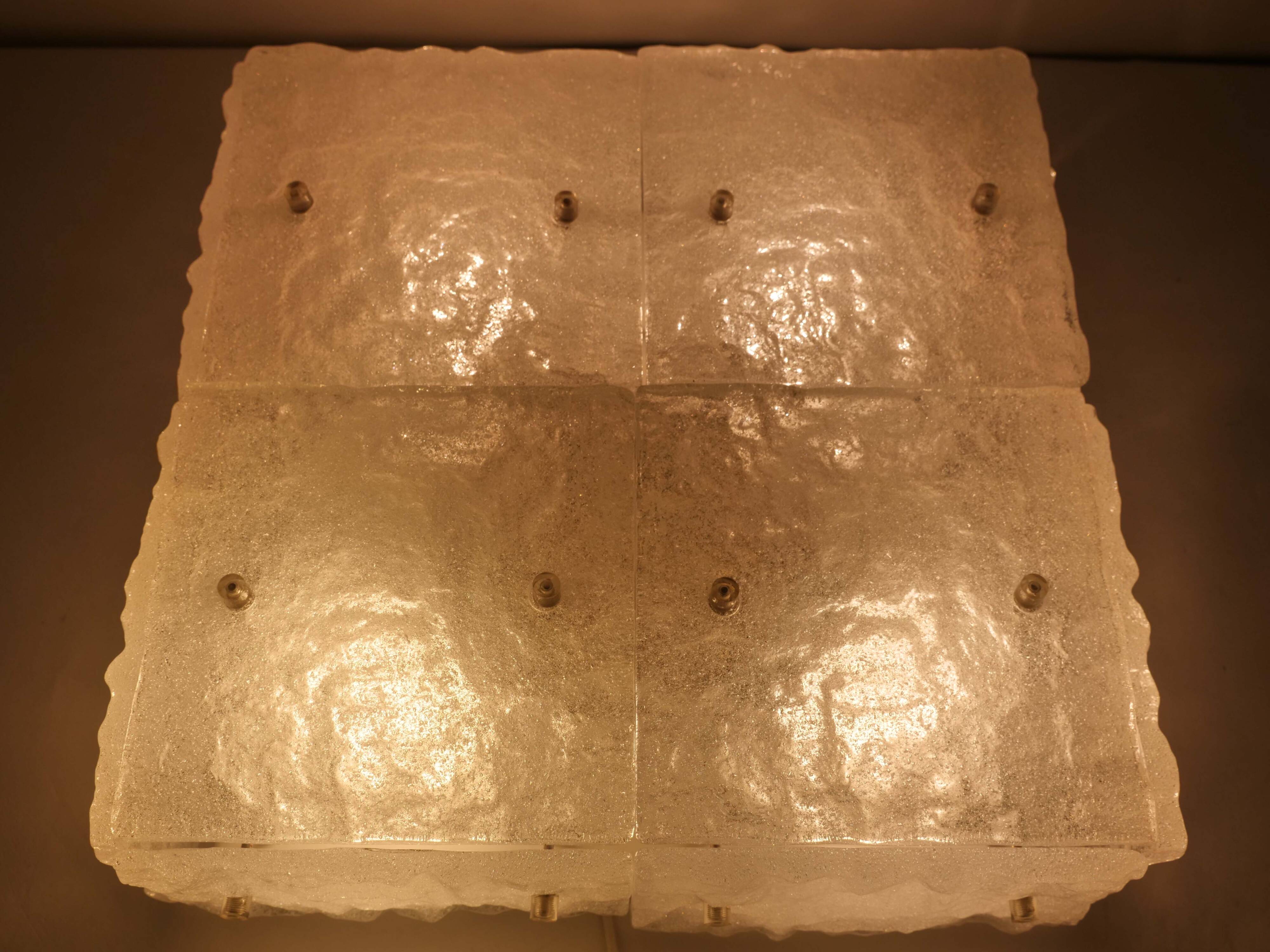 1960s Kalmar Franken Ceiling Lamp Ice Glass Design