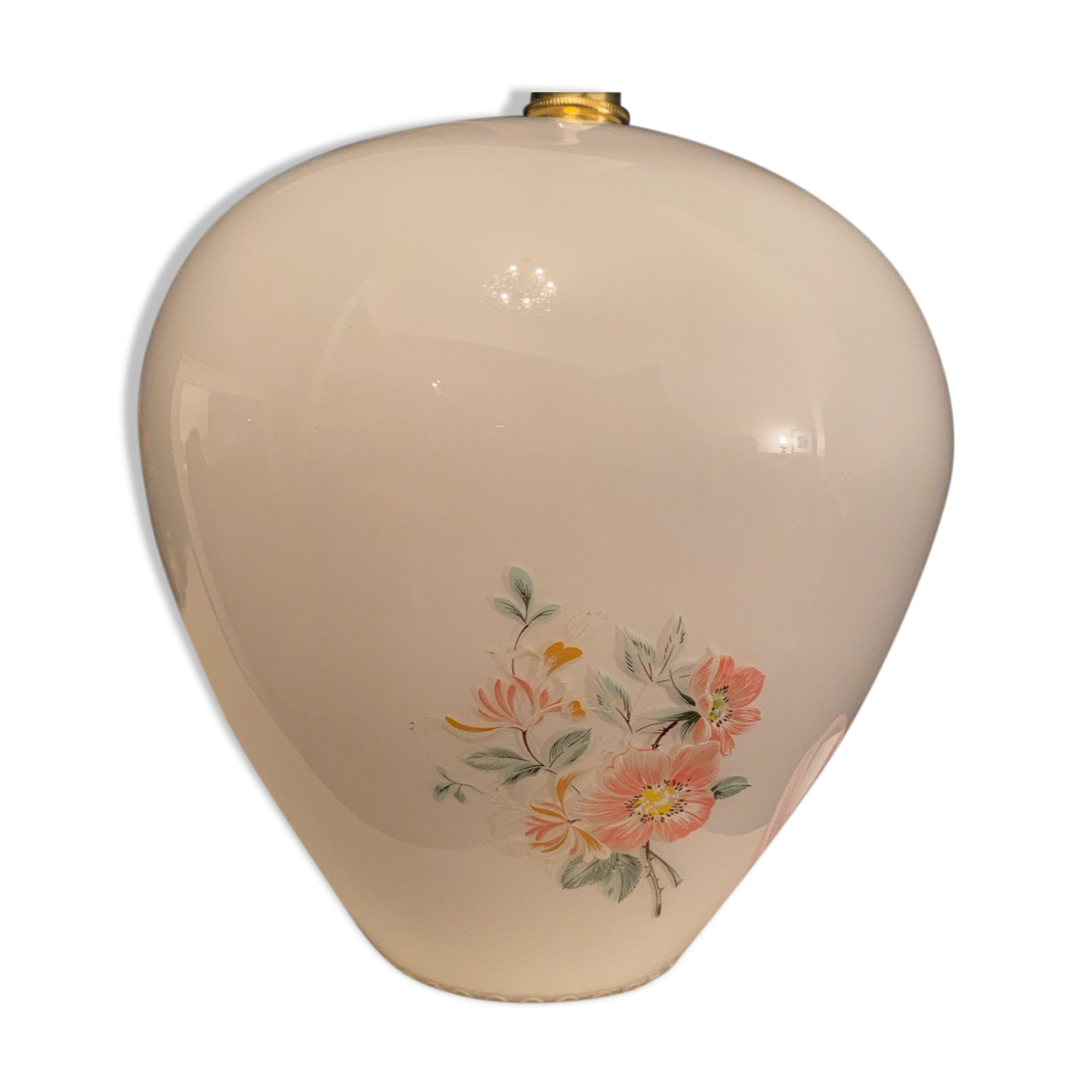 Balladous white glass, patterns small pink flowers and green foliage