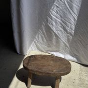 Small stool or small oval side table in solid teak wabi-sabi H24 53