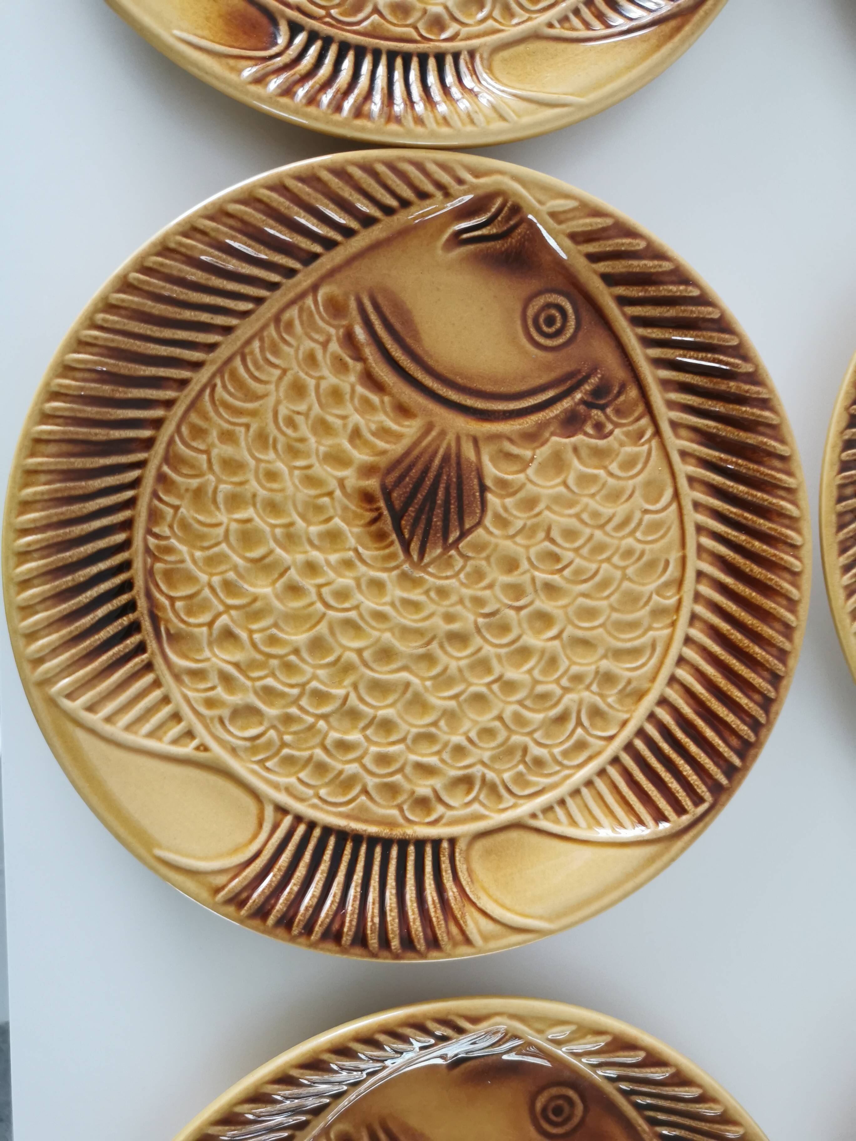 Set of 6 Vintage Fish Plates Set: 1970s KIL Yugoslavia Retro Serving Dishes