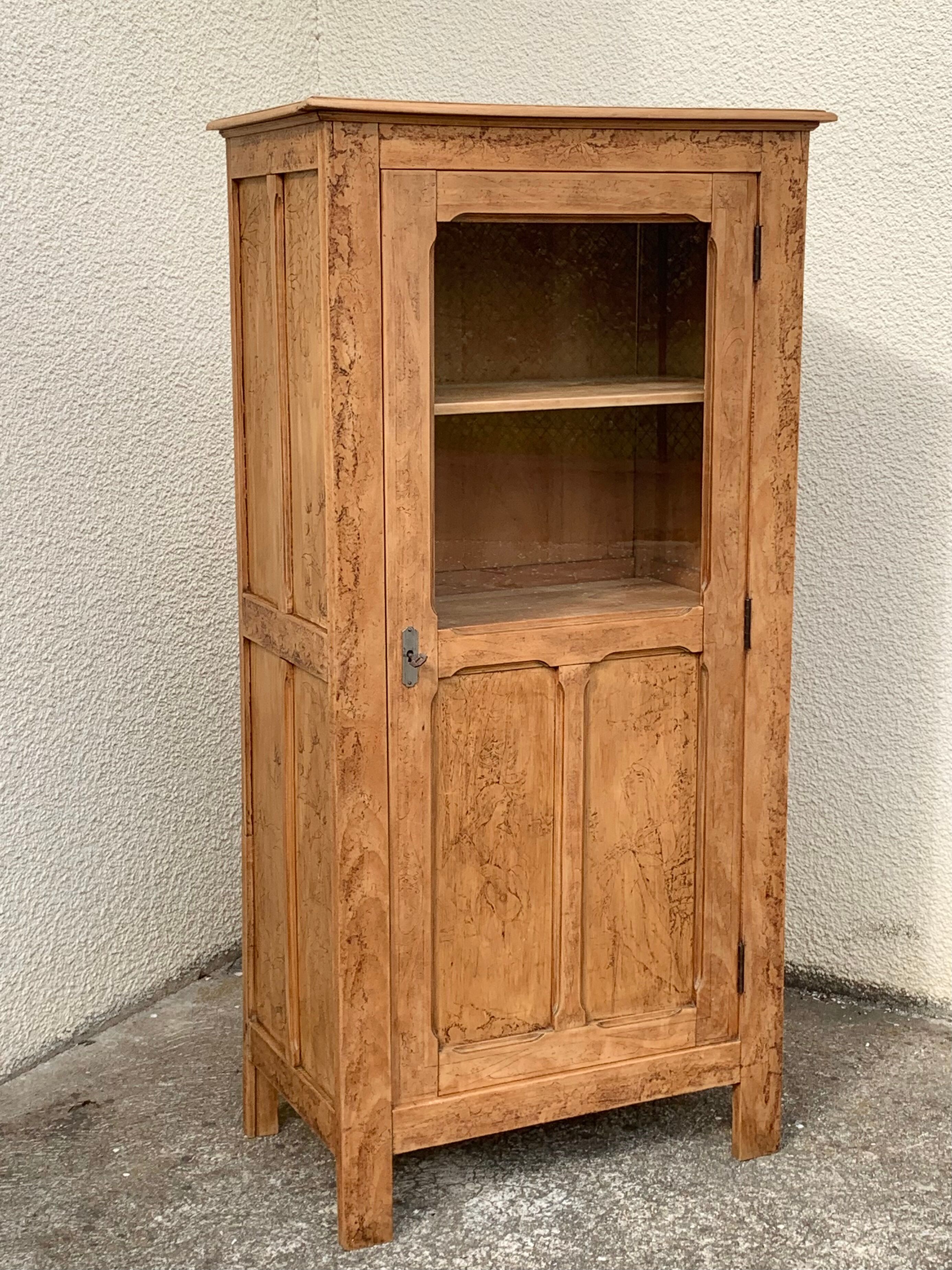Parisian cabinet glazed raw wood nymphs and carved art nouveau decorations