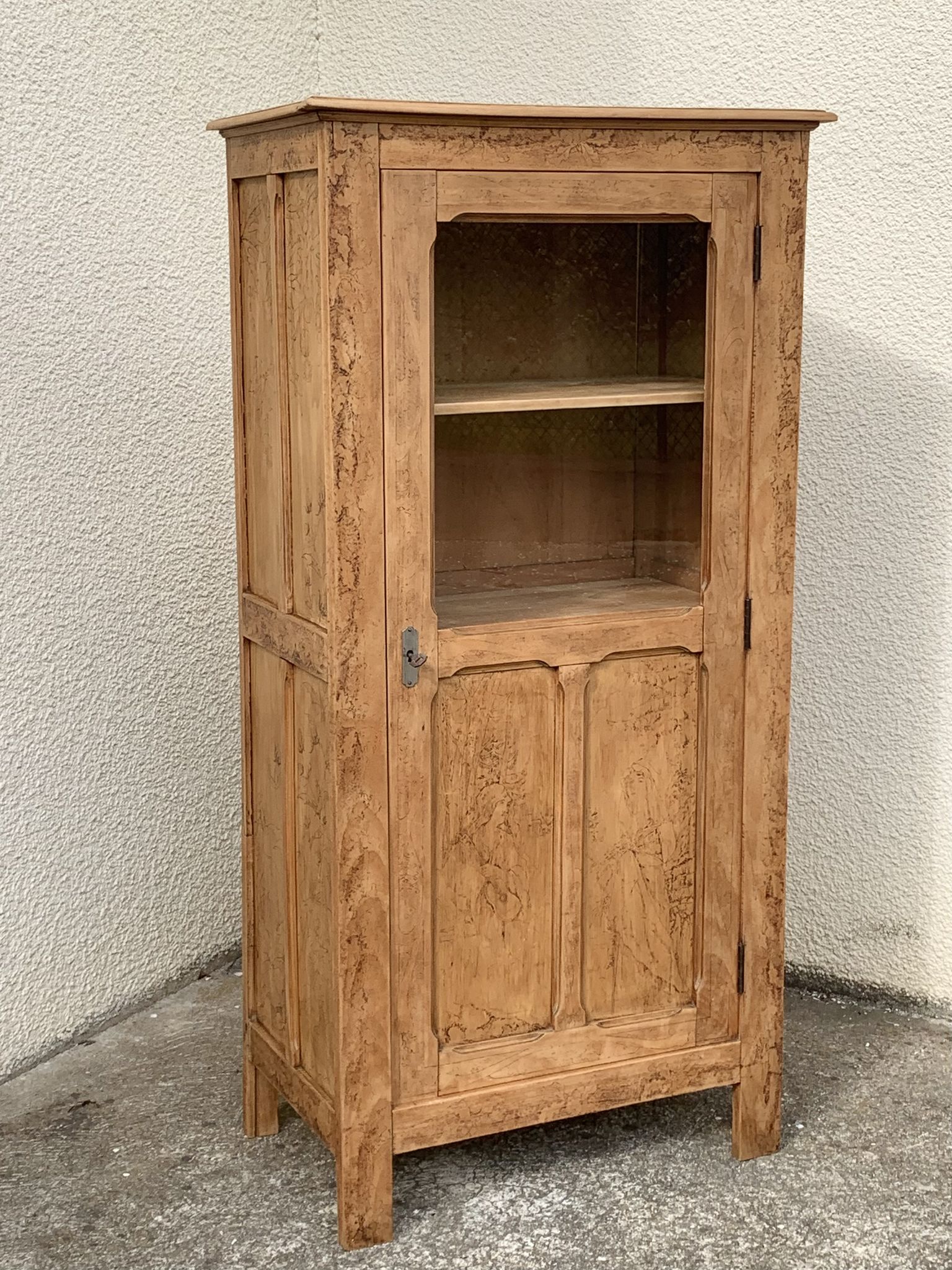 Parisian cabinet glazed raw wood nymphs and carved art nouveau decorations
