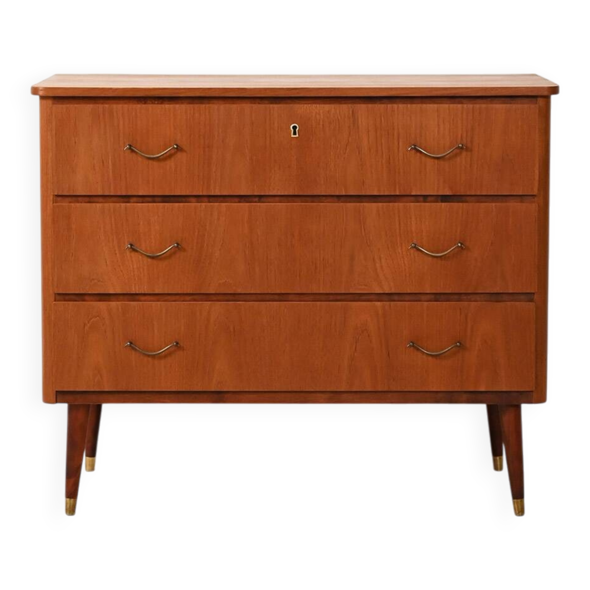 Scandinavian teak and mahogany chest with brass accents