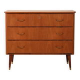 Scandinavian teak and mahogany chest with brass accents
