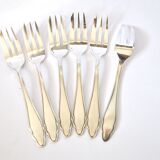 6 fourchettes à dessert modernistes en métal argenté chantourné DEETJEN