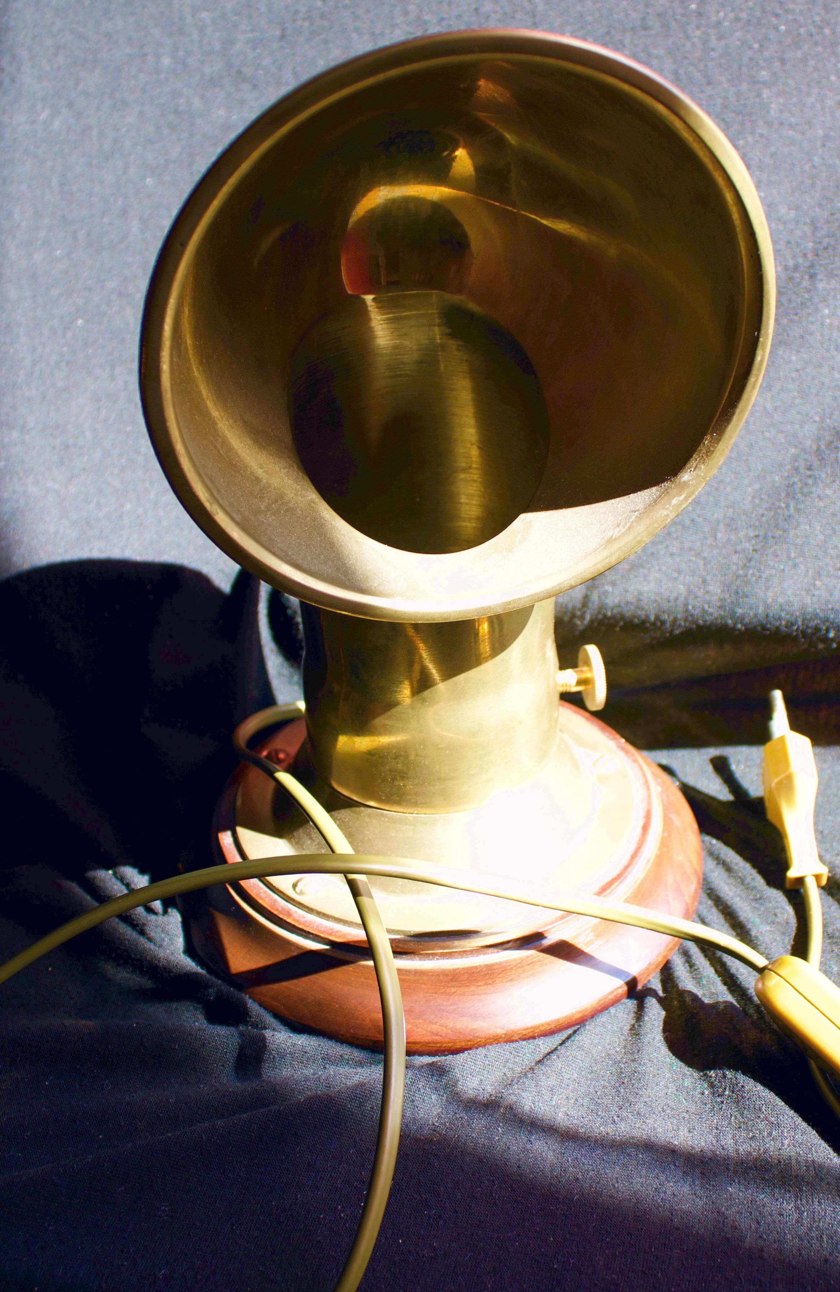 Table lamp in brass and wood