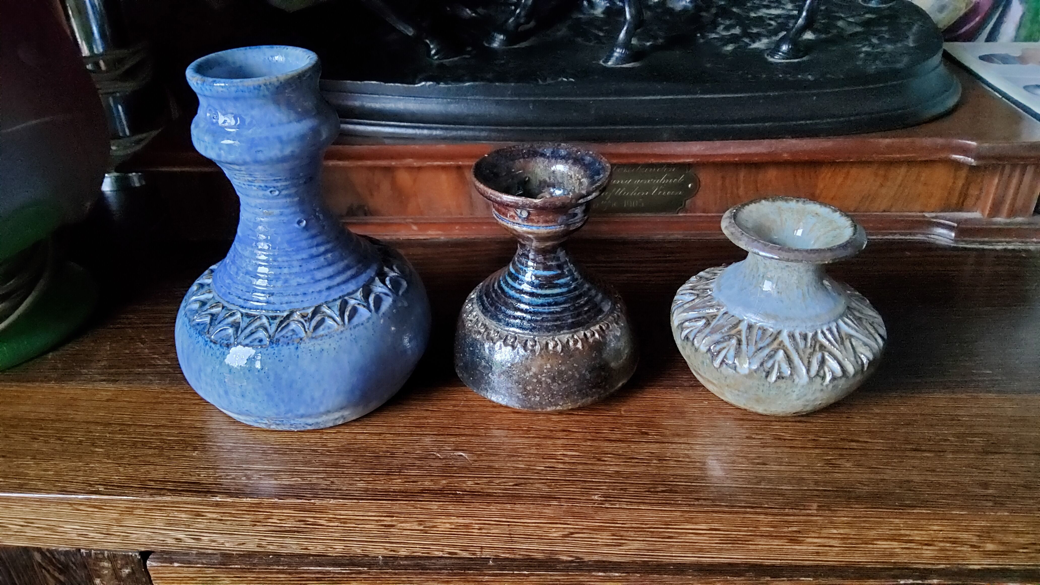 Trio of stoneware vases from the 70s signed and stamped