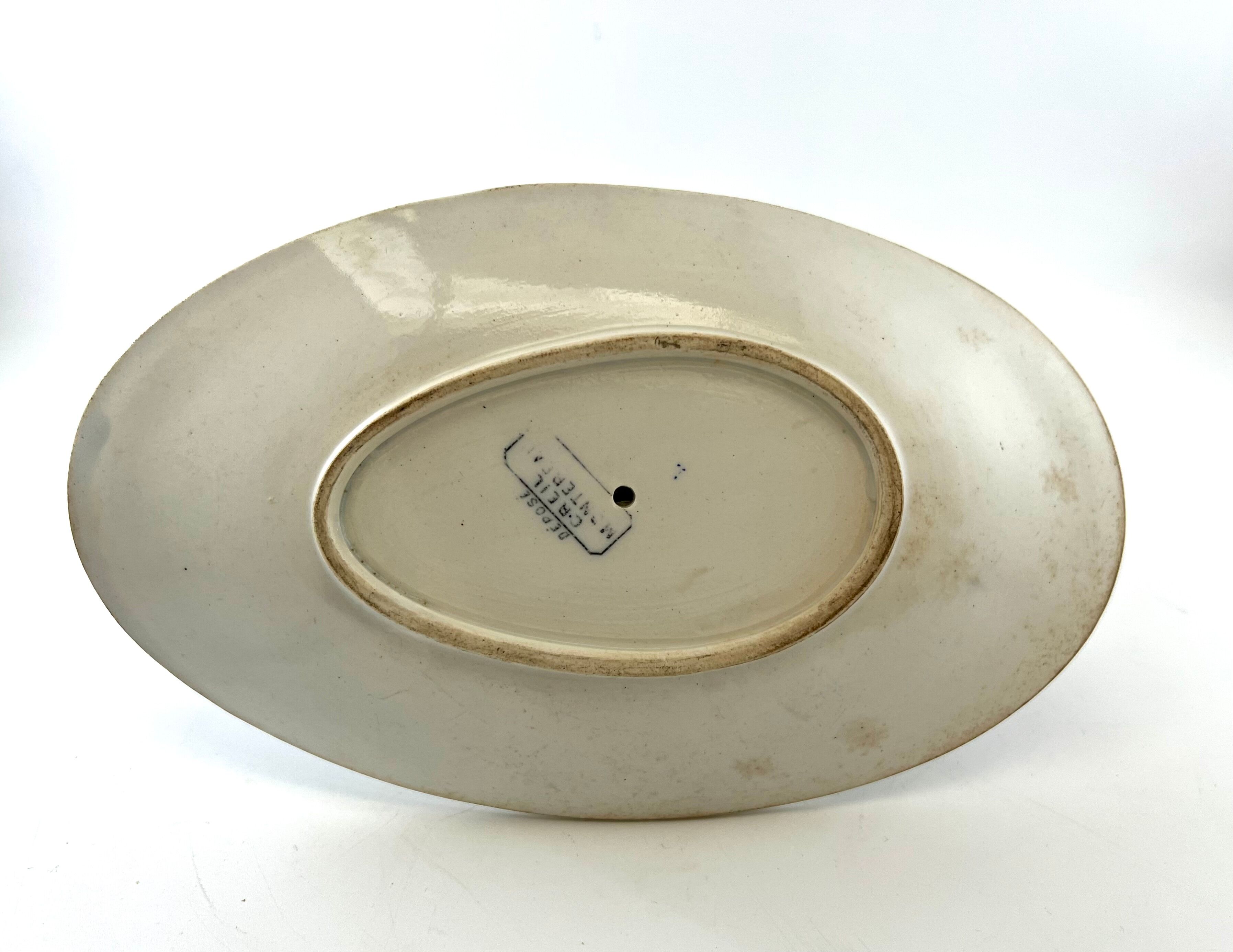 Creil Montereau blue flower faience sauce boat