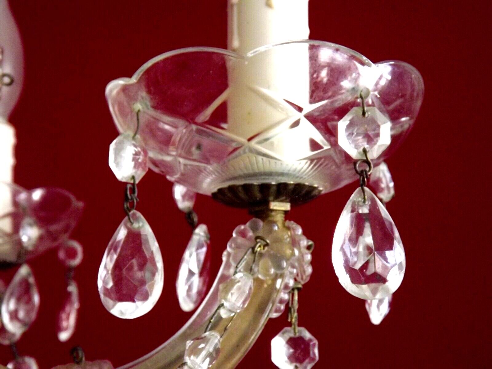 Vintage french metal crystal and glass 5 arm paris chic style chandelier 4228