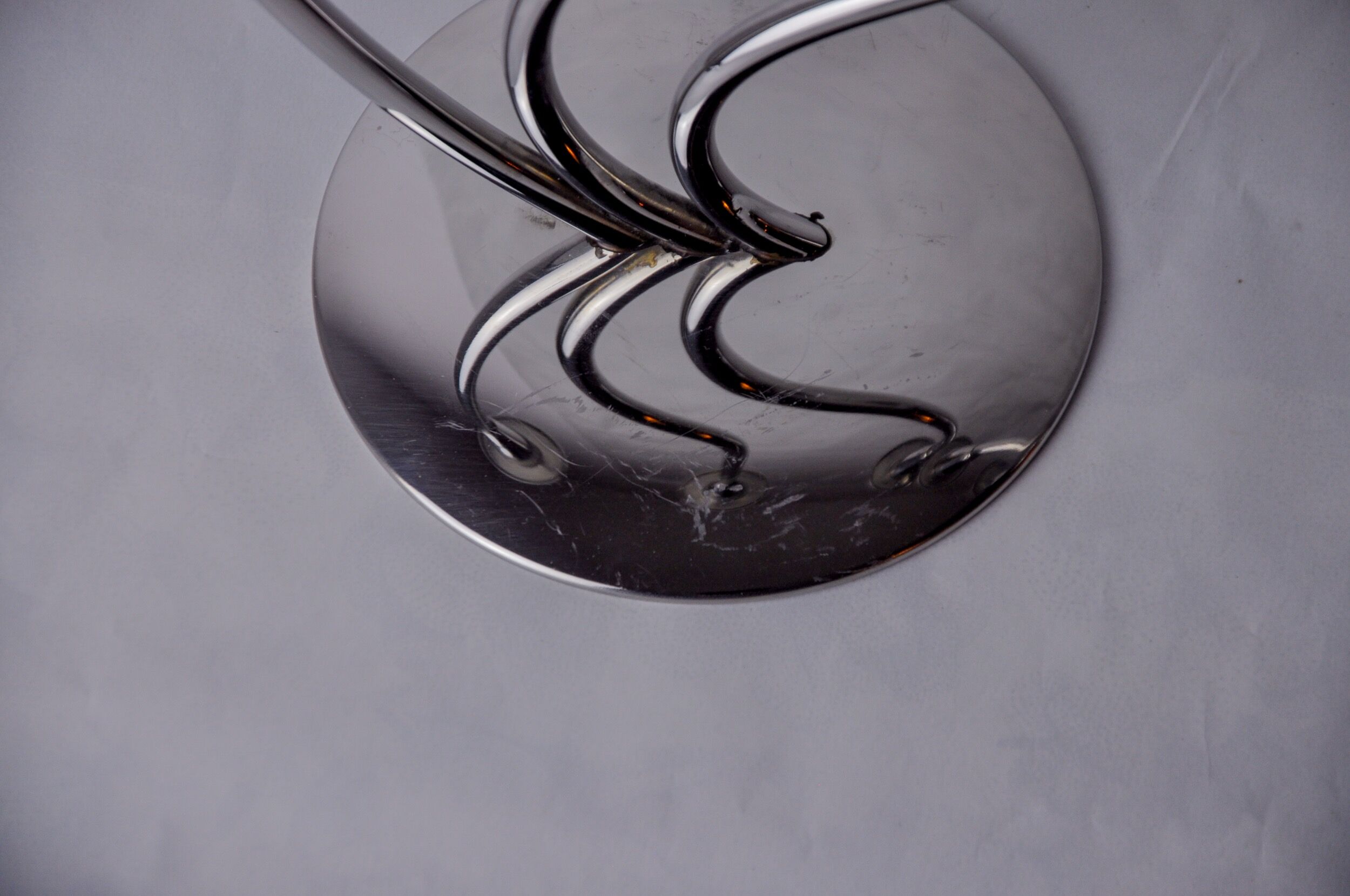 Pair of art deco candlesticks in stainless steel 3 flames, Spain, 1970