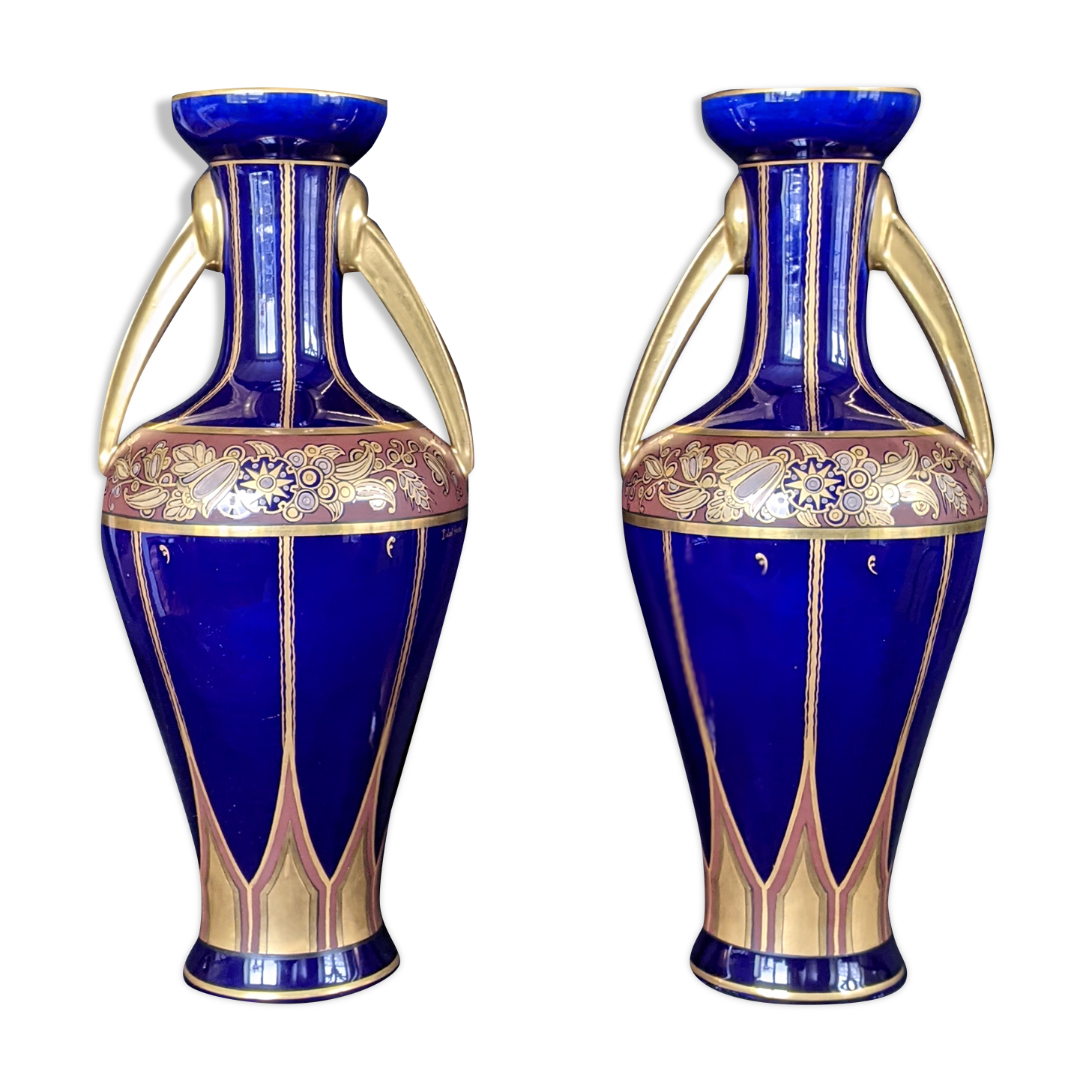 Pair of art deco vases signed by Pinon Heuze