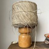 50s wood and straw lamp