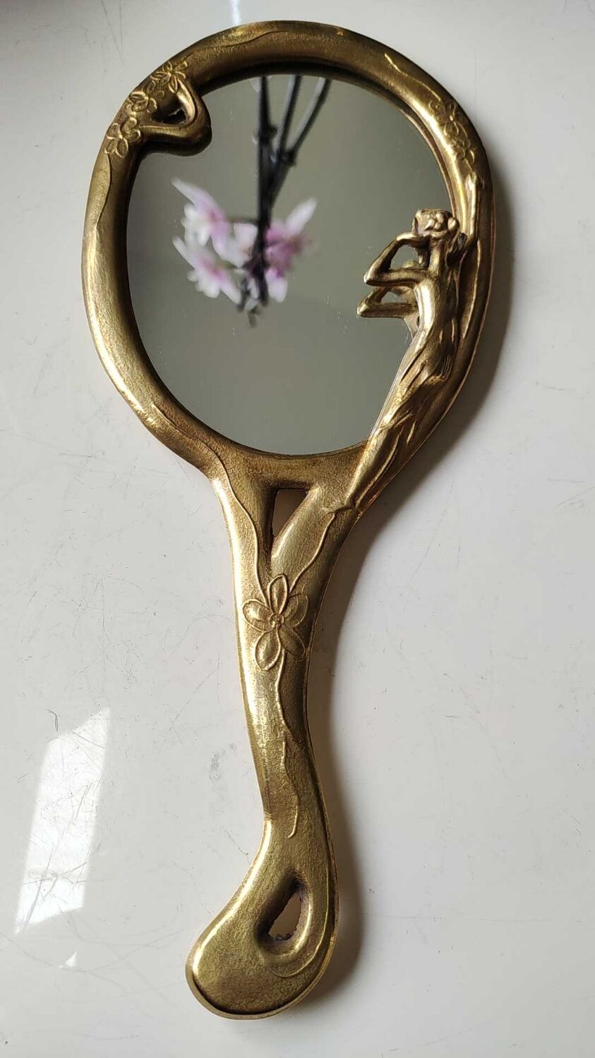 Miroir à main ovale en laiton