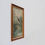 Large decorative painting of birds in water, France 1960s