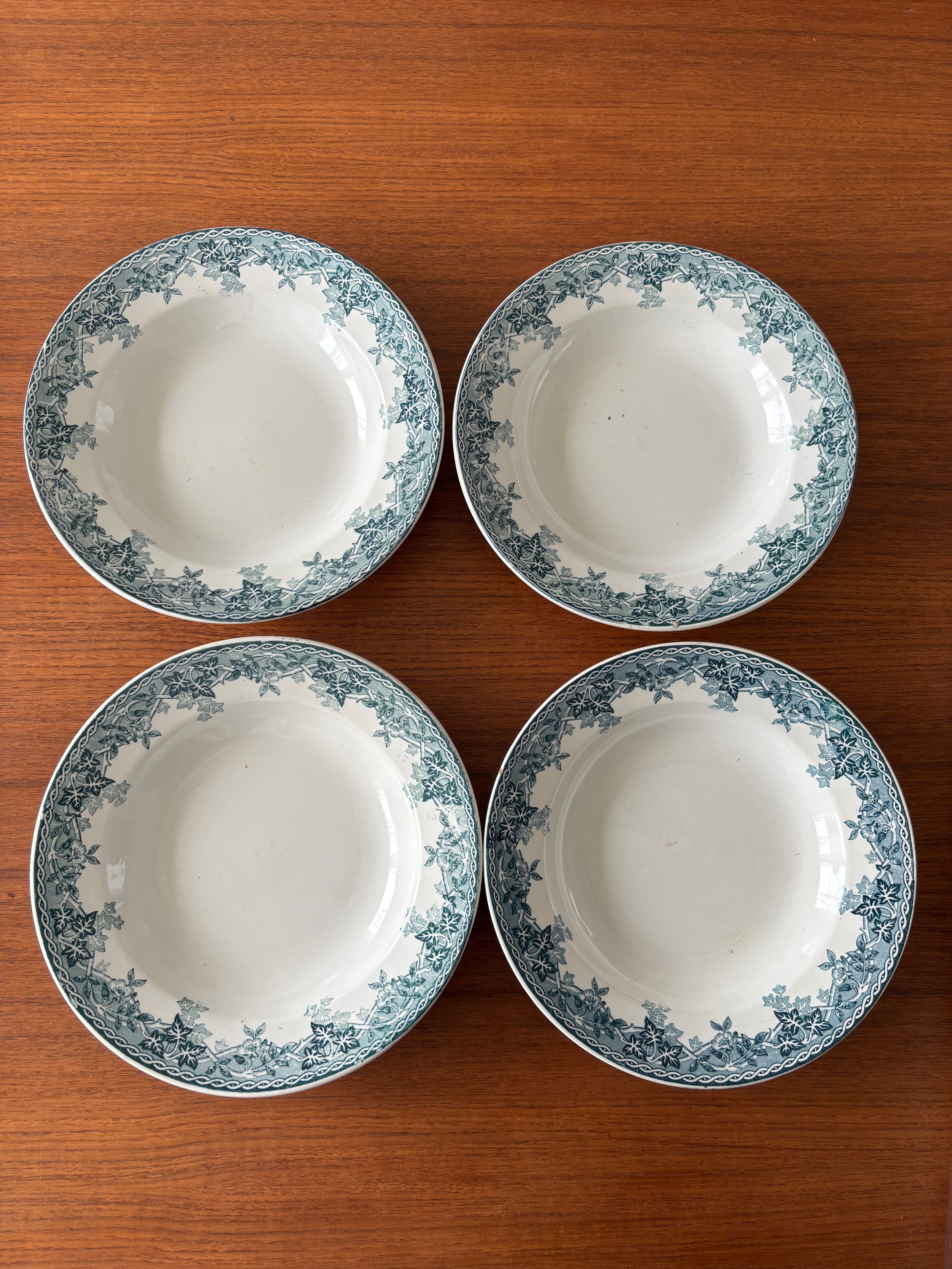 Set of 4 blue deep plates Terre de Fer Moulin des Loups summer