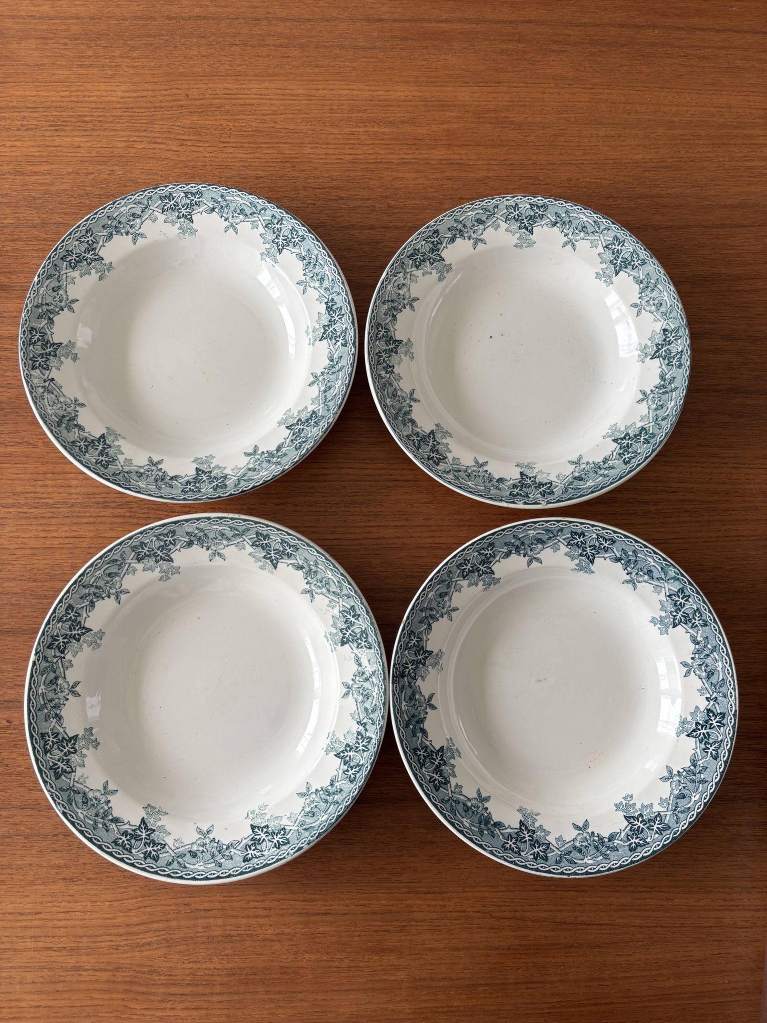Set of 4 blue deep plates Terre de Fer Moulin des Loups summer