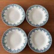 Set of 4 blue deep plates Terre de Fer Moulin des Loups summer