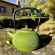 Green cast iron teapot