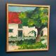 Huile sur toile suédoise « Arbre près de la maison » par Karl Bertil Lundh, milieu XXème