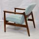 Fauteuil vintage GFM-142 1960 Edmund Homa entièrement restauré tissu bleu aspect velouté