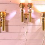 Three Large Scandinavian Brass Sconces, Mid Century