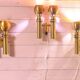 Three Large Scandinavian Brass Sconces, Mid Century