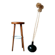 Tabouret de bar vintage années 60 bois et métal laqué bleu