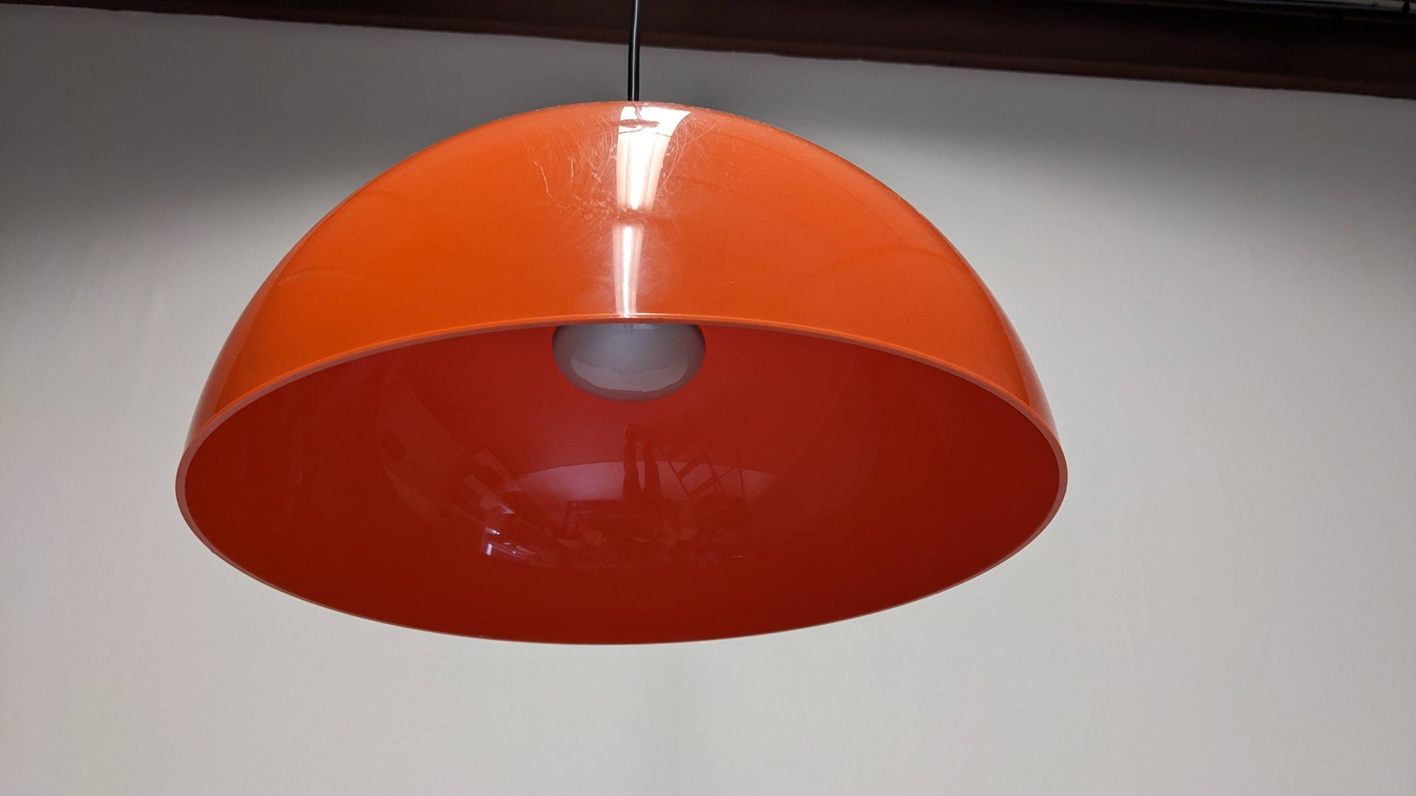 Suspension dome Space Age in hard orange plastic, France circa 1970.