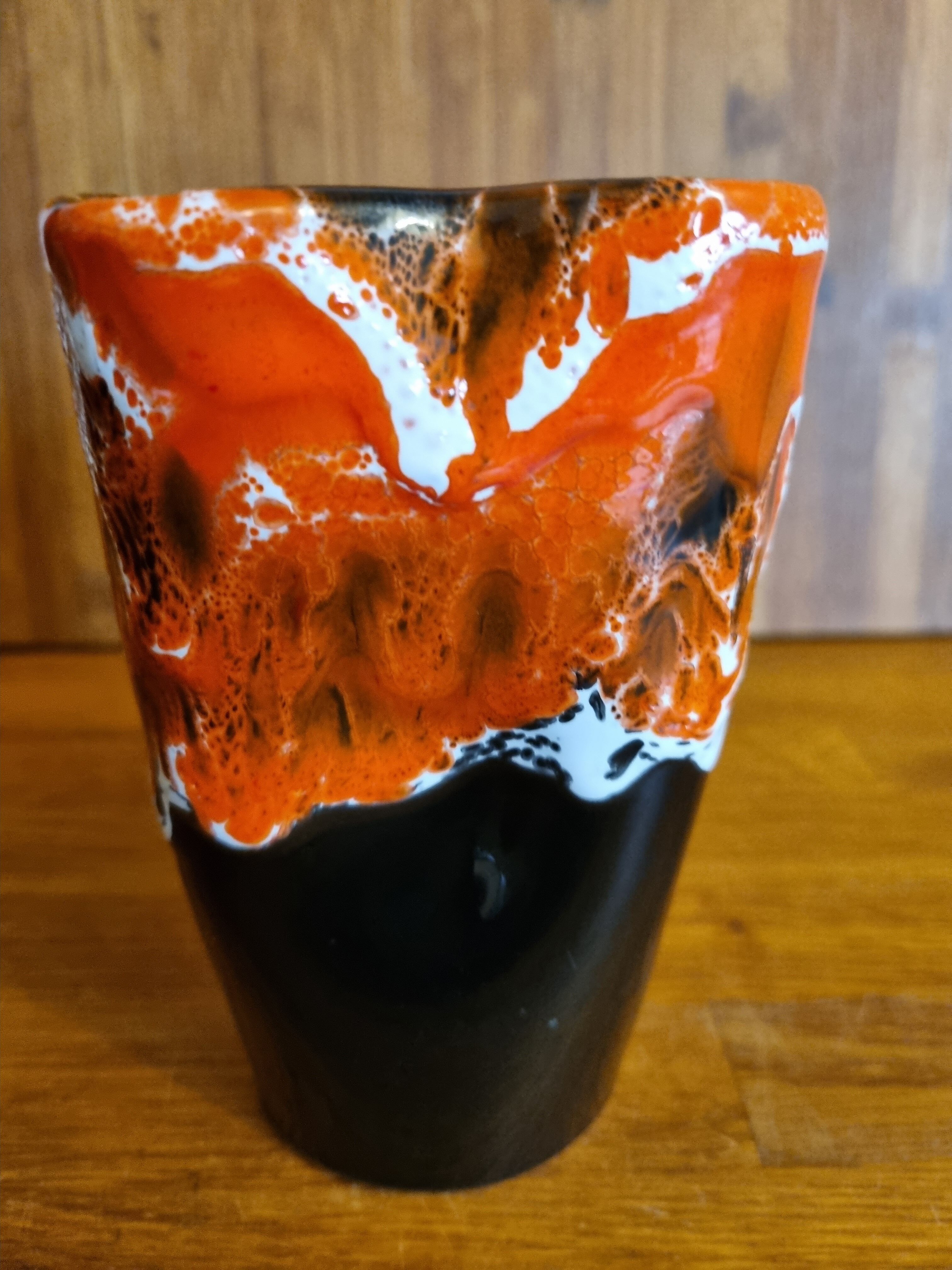 Vintage Vallauris 70s orange red and brown vase
