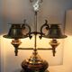 Lampe ancienne laiton bois 2 lumières