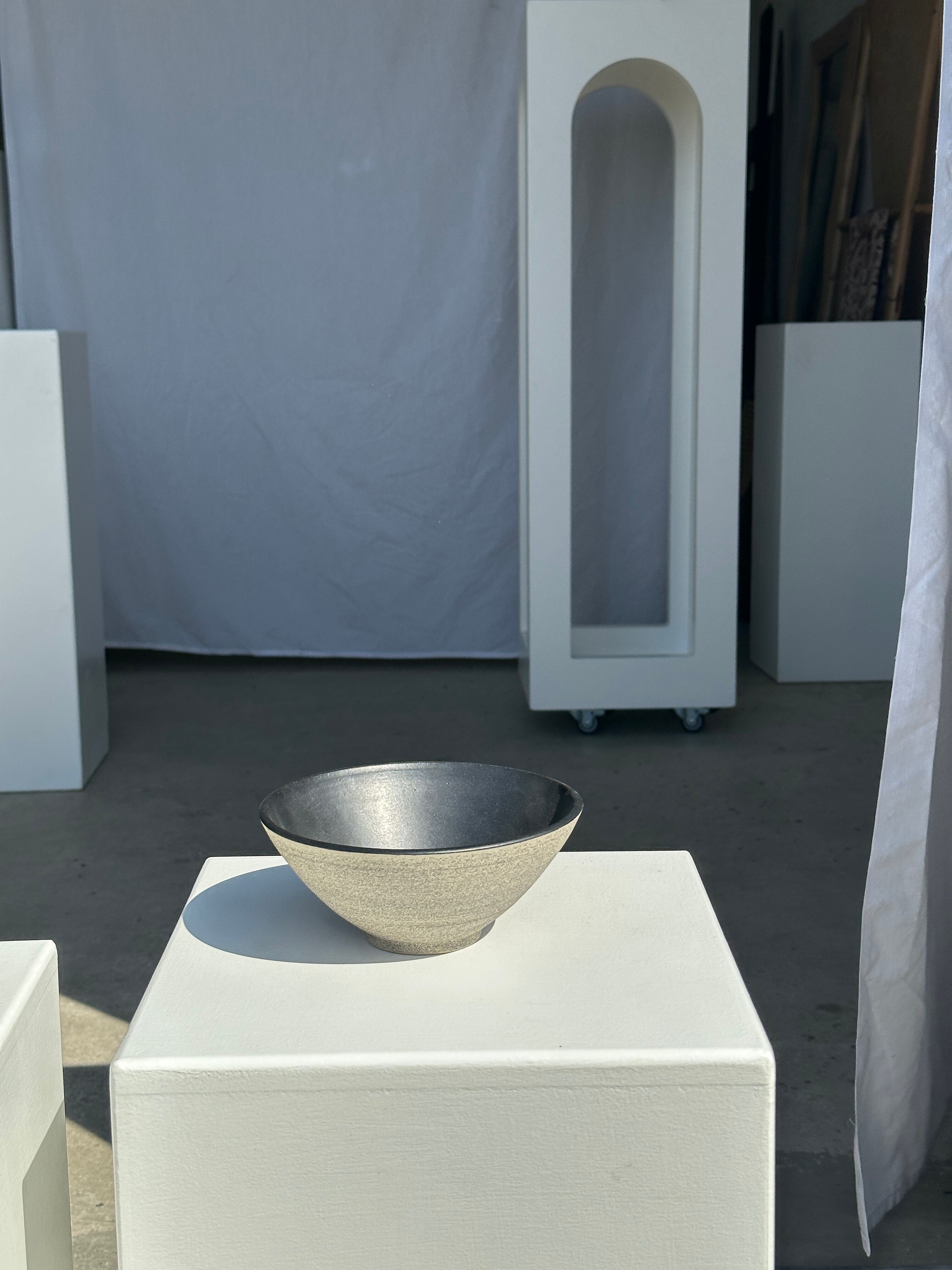 Duo of gray Indonesian ceramic bowls or salad bowls