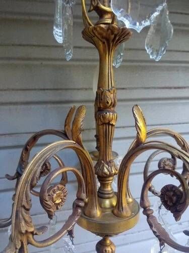 Antique gilded bronze and crystal chandelier with 5 lights / working condition l. gau?