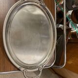 Grand plateau de service jean couzon en inox avec poignees decor poisson