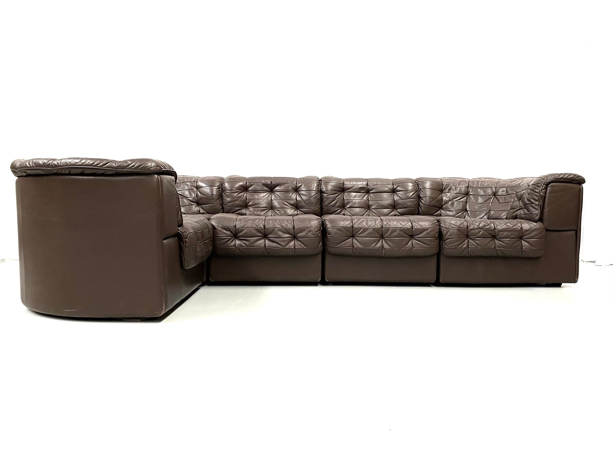 Swiss dark brown patchwork modulair DS-11 sofa by the Desede Design team for DeSede, 1970s