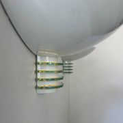 Pair of post-modernist wall lights, white metal and glass, France 1980