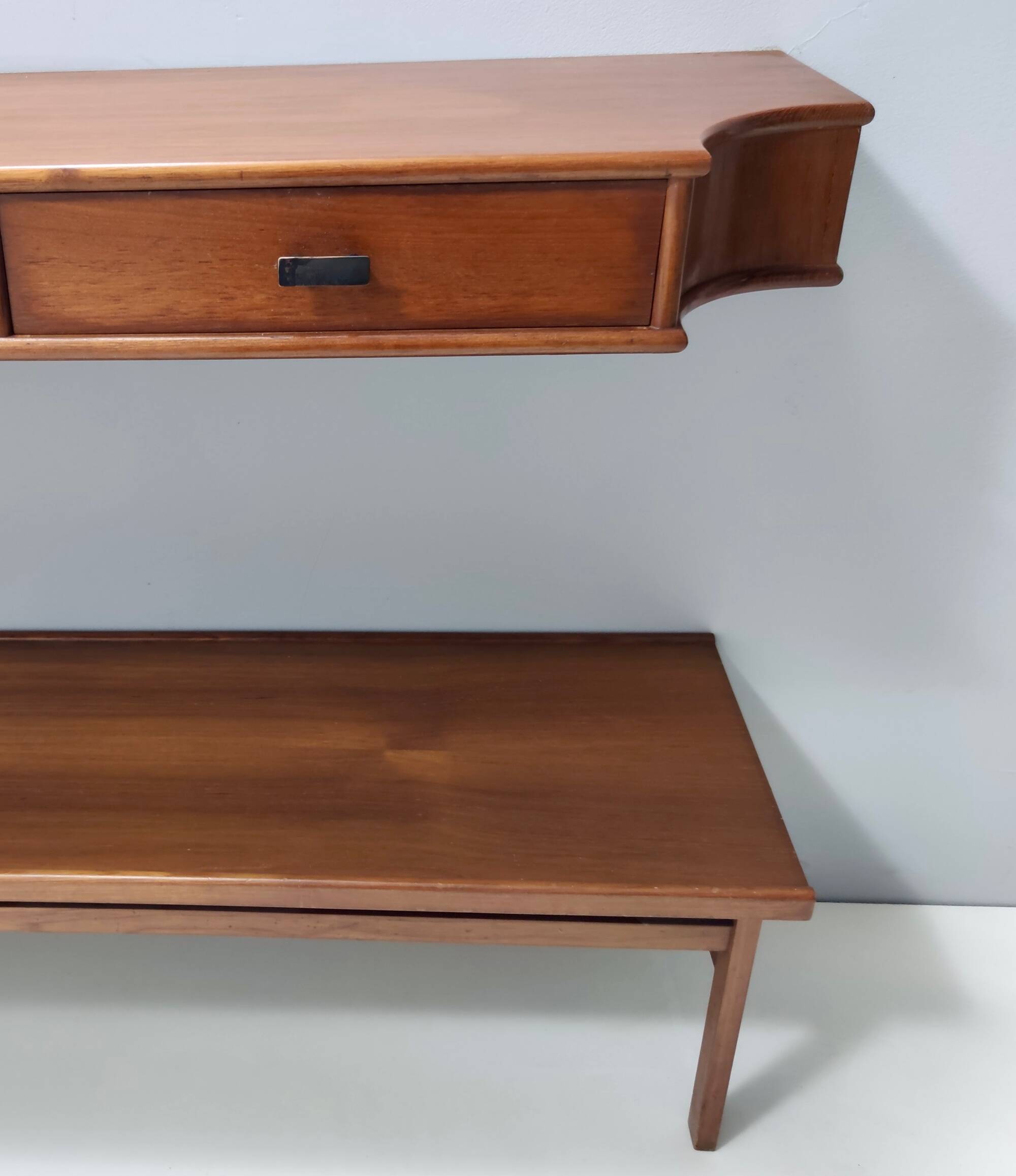 Ensemble d'entrée vintage avec miroir mural, console en noyer et banc par Brugnoli.