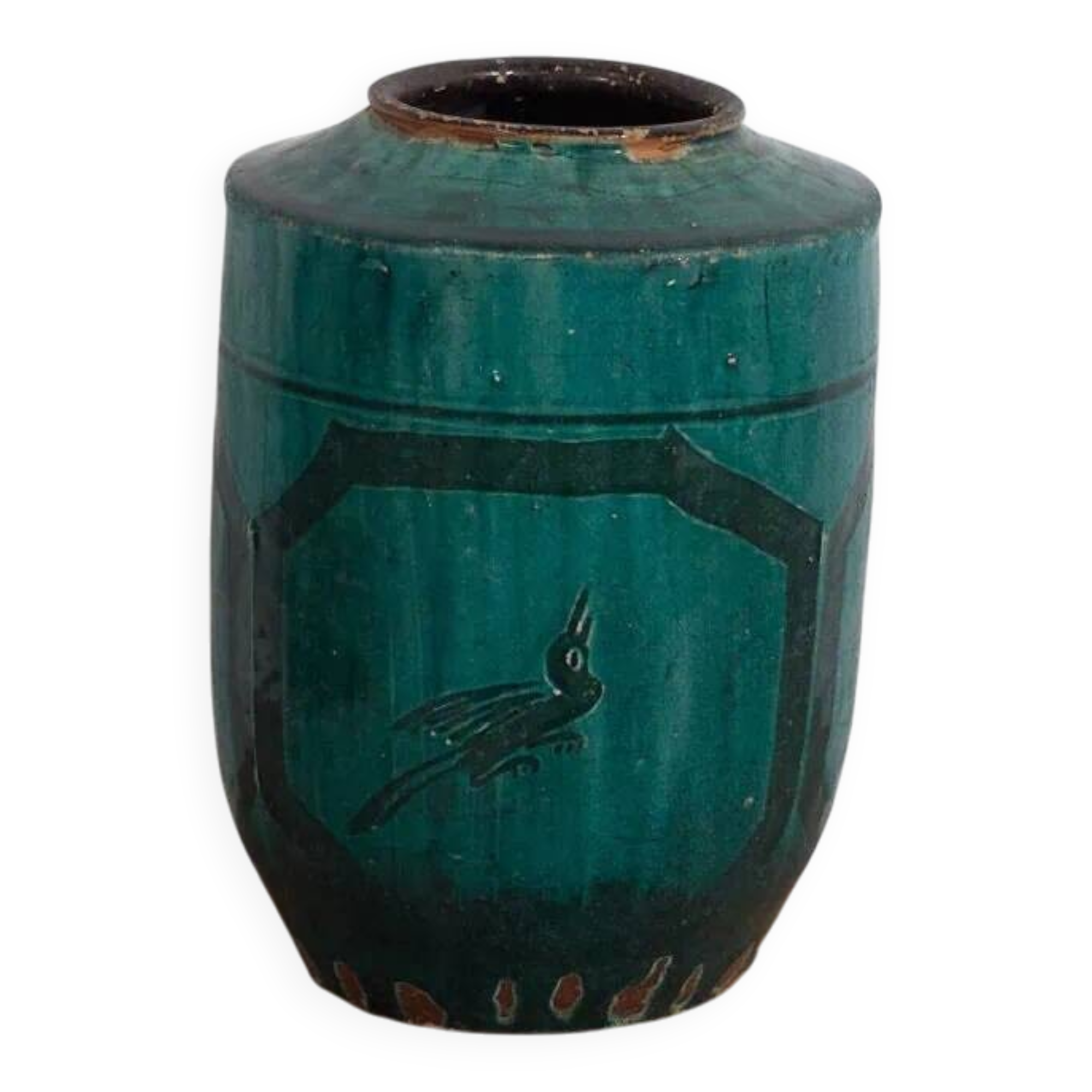Antique green glazed ceramic vase (circa 1820) #35