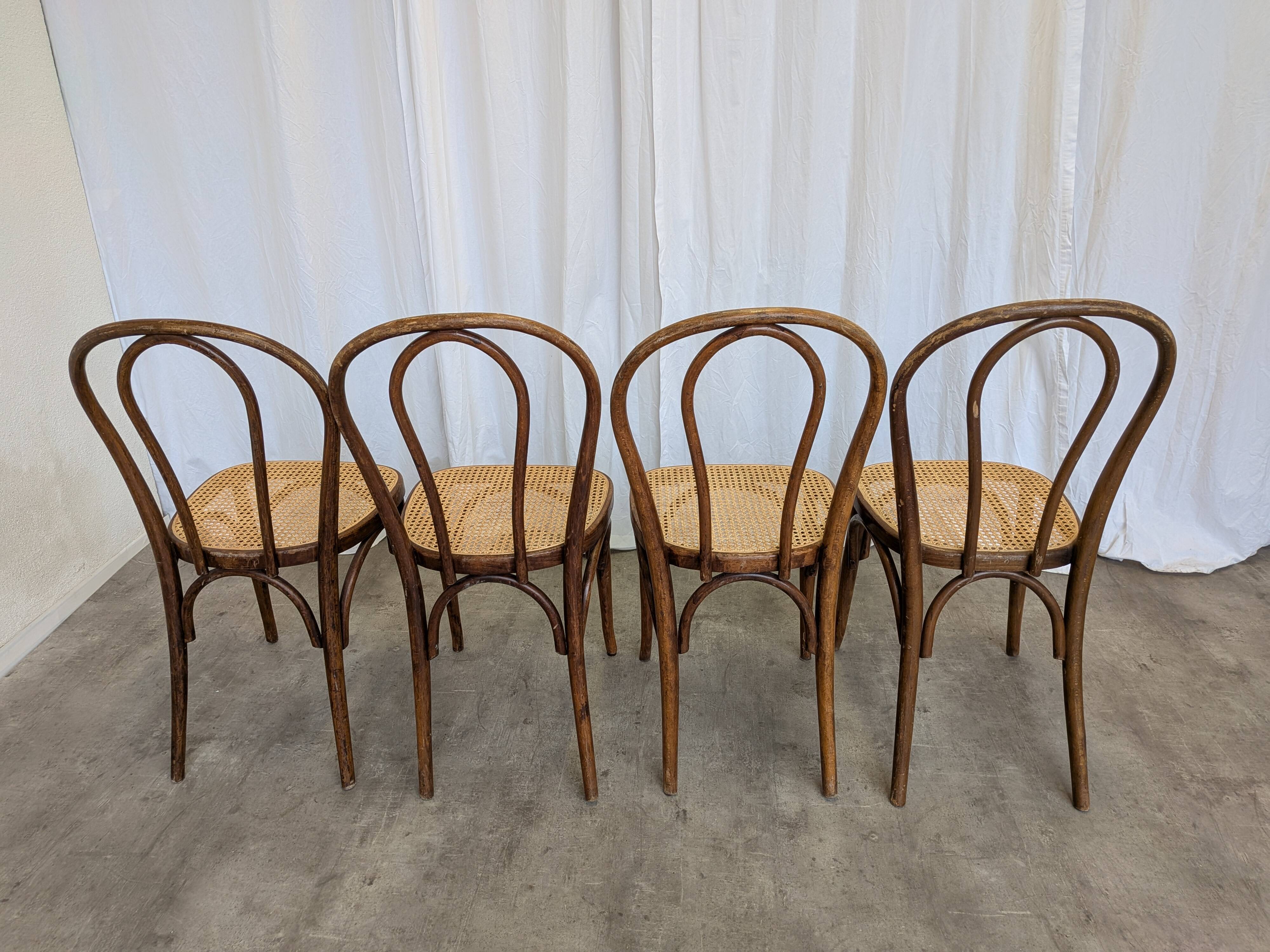 Set of 4 Vintage Thonet Style Dining Chairs: Bentwood Cane Seat, 1970s Bist