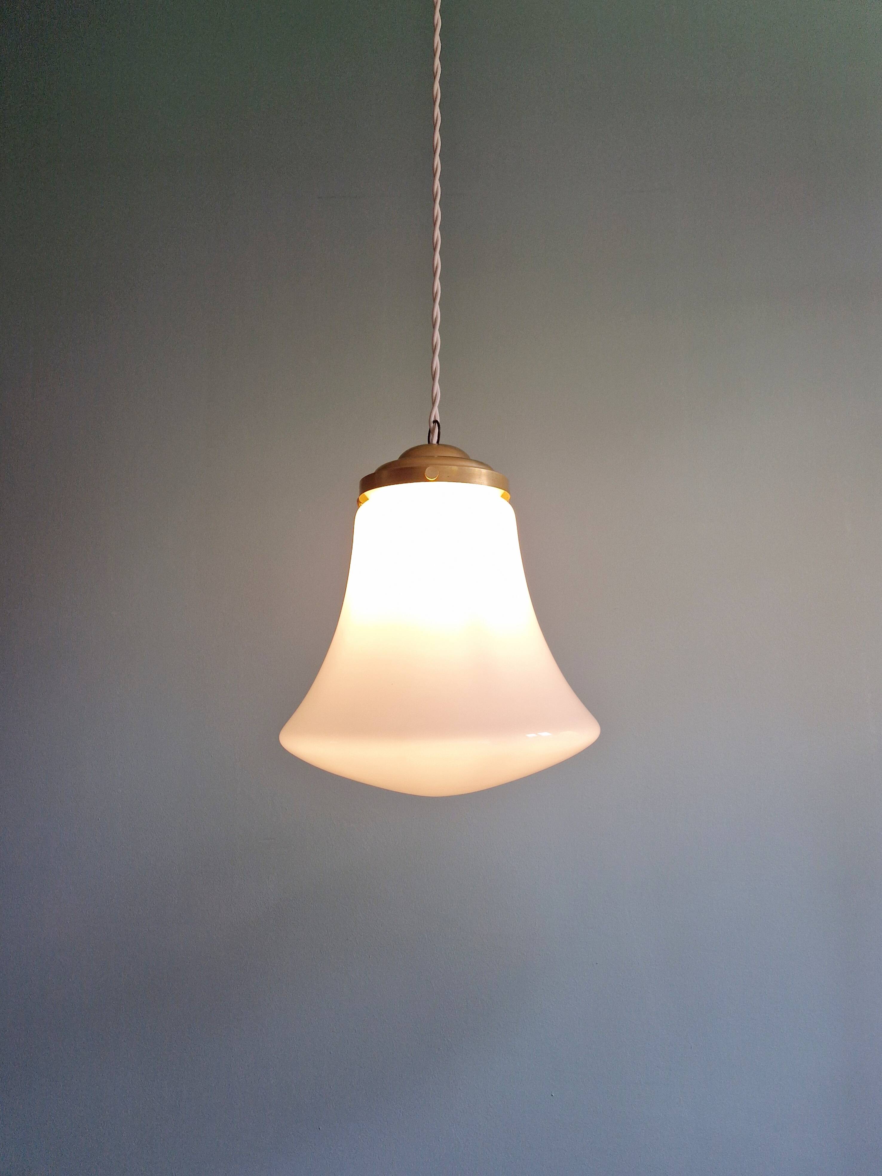 Vintage bell-shaped white opaline pendant light