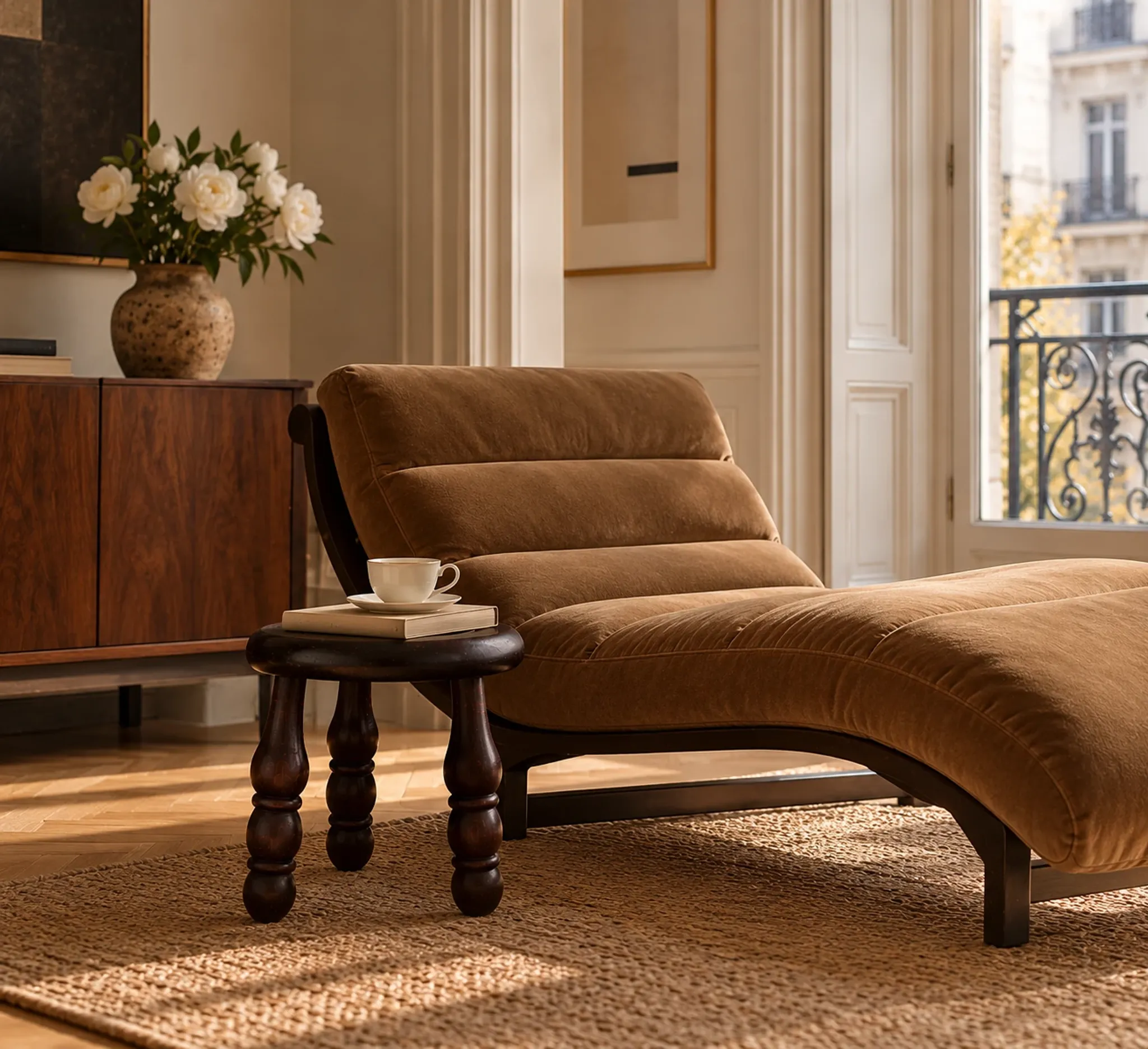 French Art Deco Tripod Stool in Chestnut, Attributed to Dudouyt, 1940s