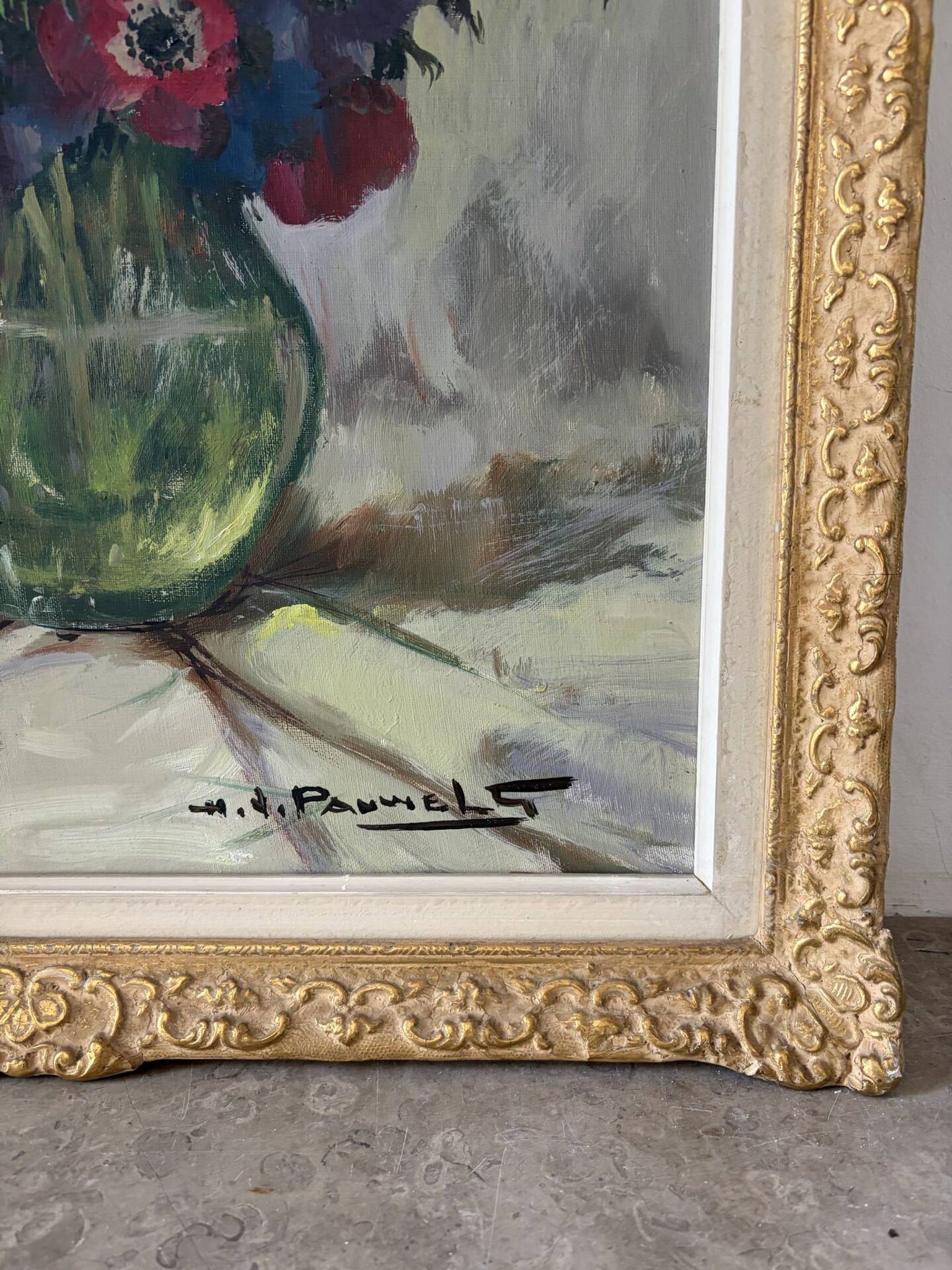 Oil on canvas "Anemones" signed Henry Joseph Pauwels.