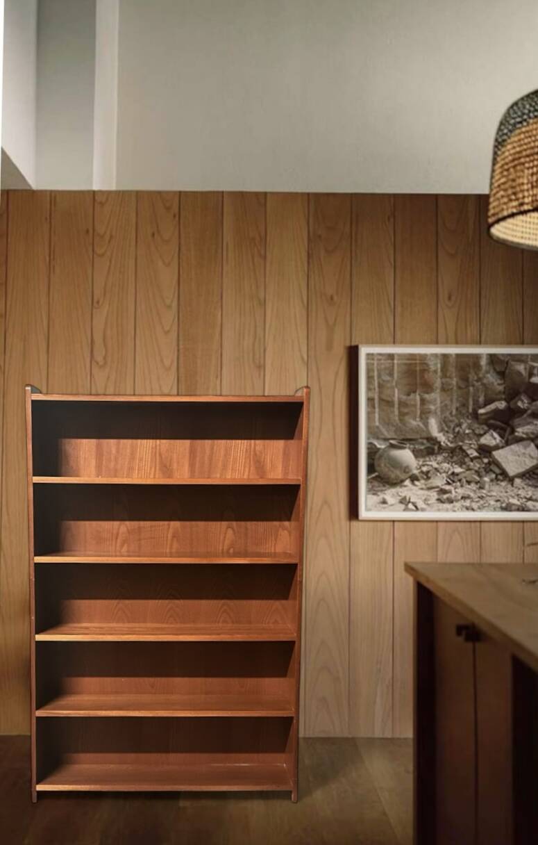 Large vintage midcentury modern wooden bookcase, circa 1970